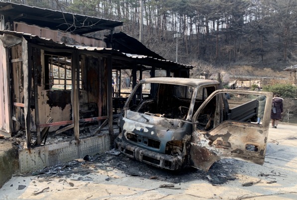 ▲화재 피해를 입은 부구교회 한 성도의 농원 모습.(기독교대한감리회 제공)