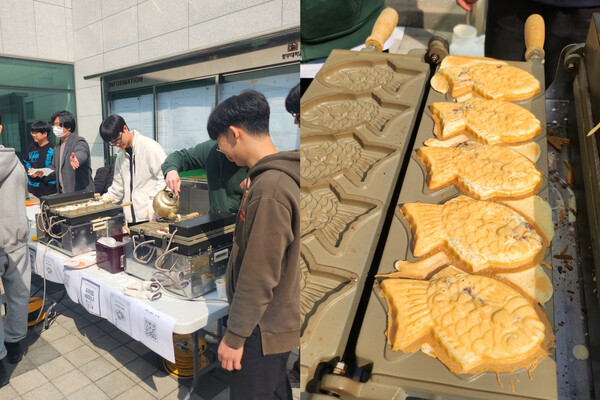 ▲중부대학교 고양캠퍼스에서 붕어빵 전도를 하는 모습. ⓒ데일리굿뉴스