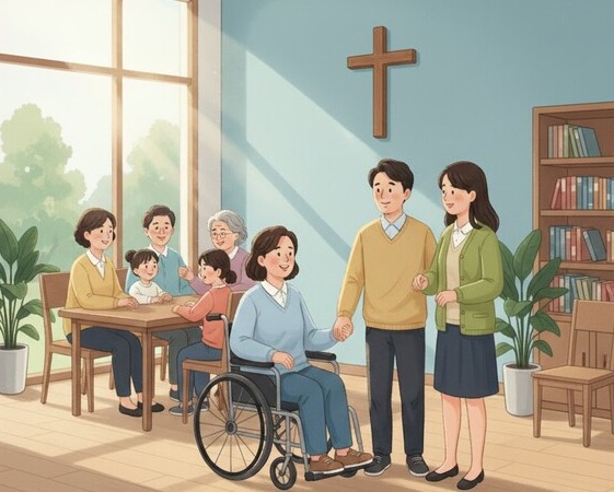 ▲장애와 비장애인이 함께하는 교회 공동체 모습.(AI생성이미지)