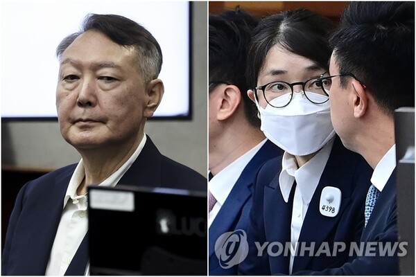  ▲12·3 비상계엄 관련 내란·외환 의혹을 수사하는 조은석 특별검사팀이 김건희 여사의 계엄 관여 정황과 관련된 자료 확보를 위해 김건희특검팀을 대상으로 압수수색영장을 집행했다. 사진은 법정 출석한 윤석열·김건희의 모습.(사진출처=연합뉴스)
